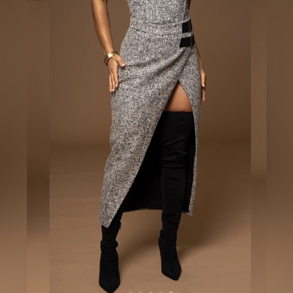 JLUXLABEL Dresses & Skirts - Silver Maxi Wrap Skirt with Slit for Cocktail